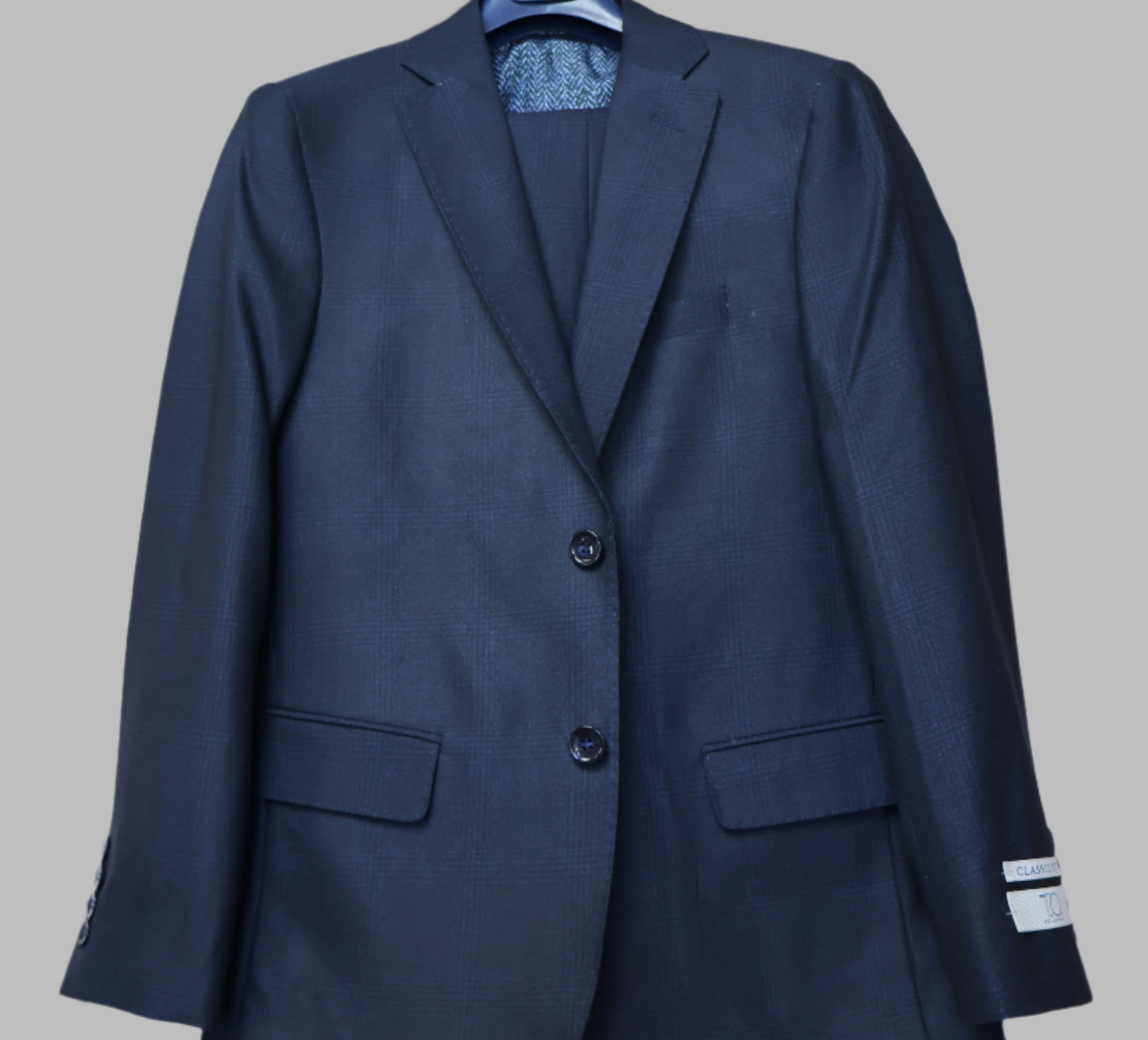 TO Boys Blue On Black TR Suit-Glen Checker Pattern