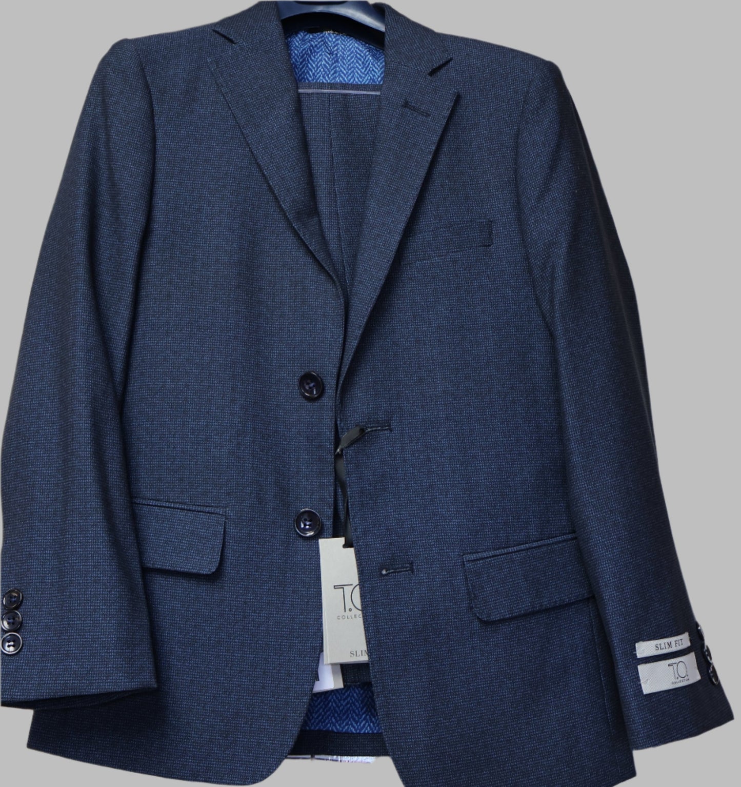 T.O. Boys Light Blue On Black TR Suit Nailshead Pattern