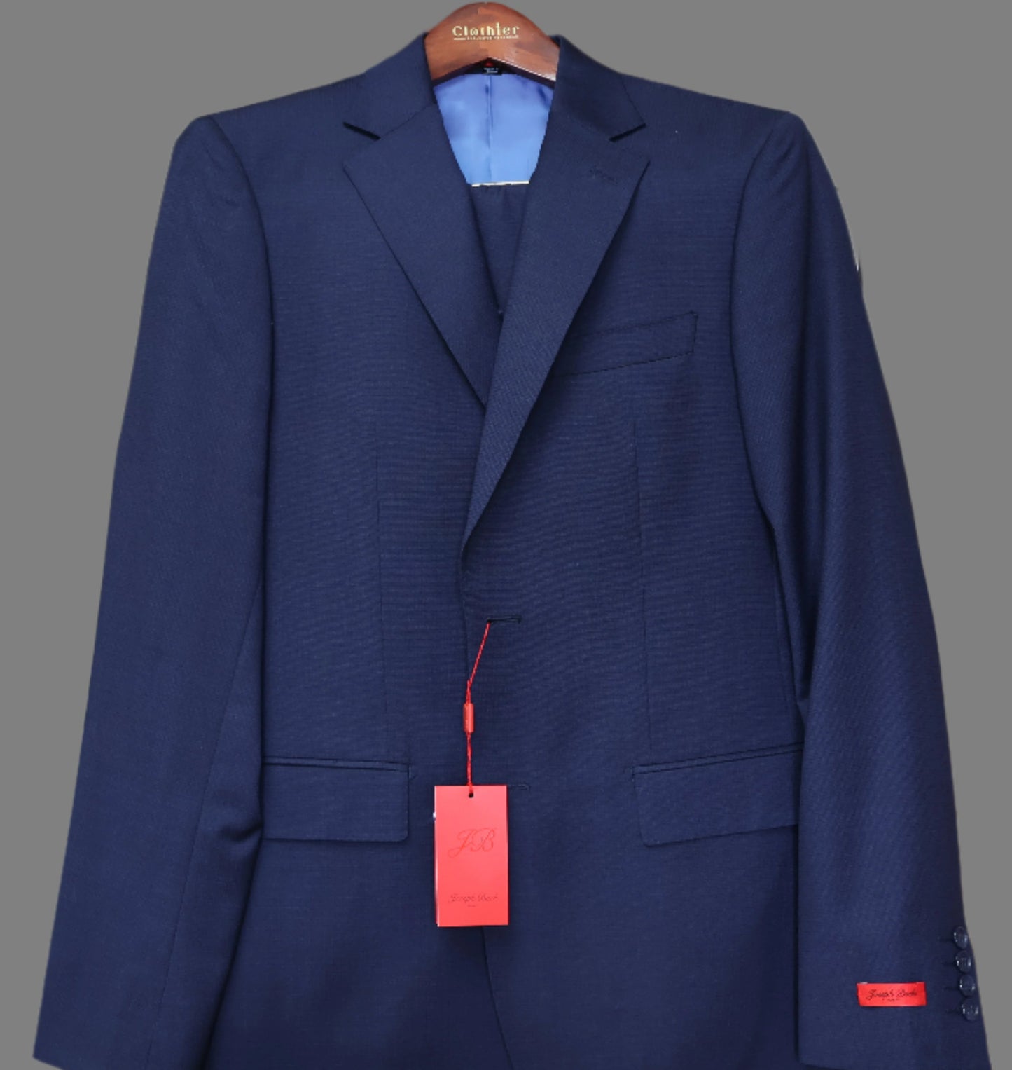 Joseph Bach Mens Blue On Navy Wool Suit-Birdseye Weave JBE1-7500