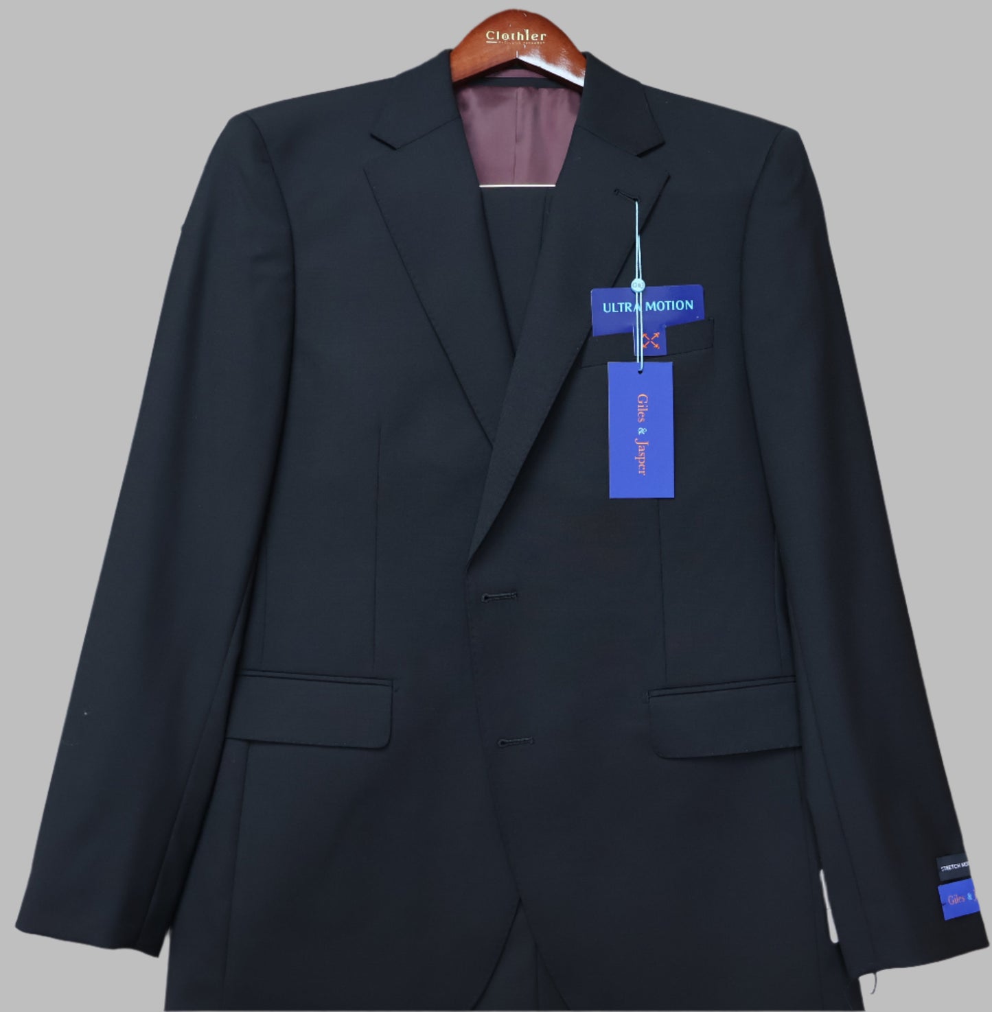 Giles & Jasper Mens Black Wool Stretch Suit