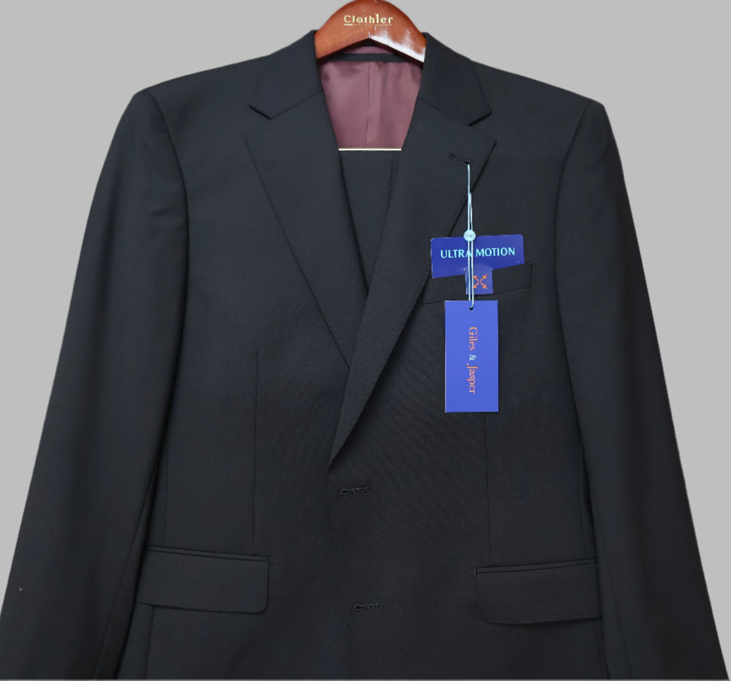 Giles & Jasper Mens Black Wool Stretch Suit