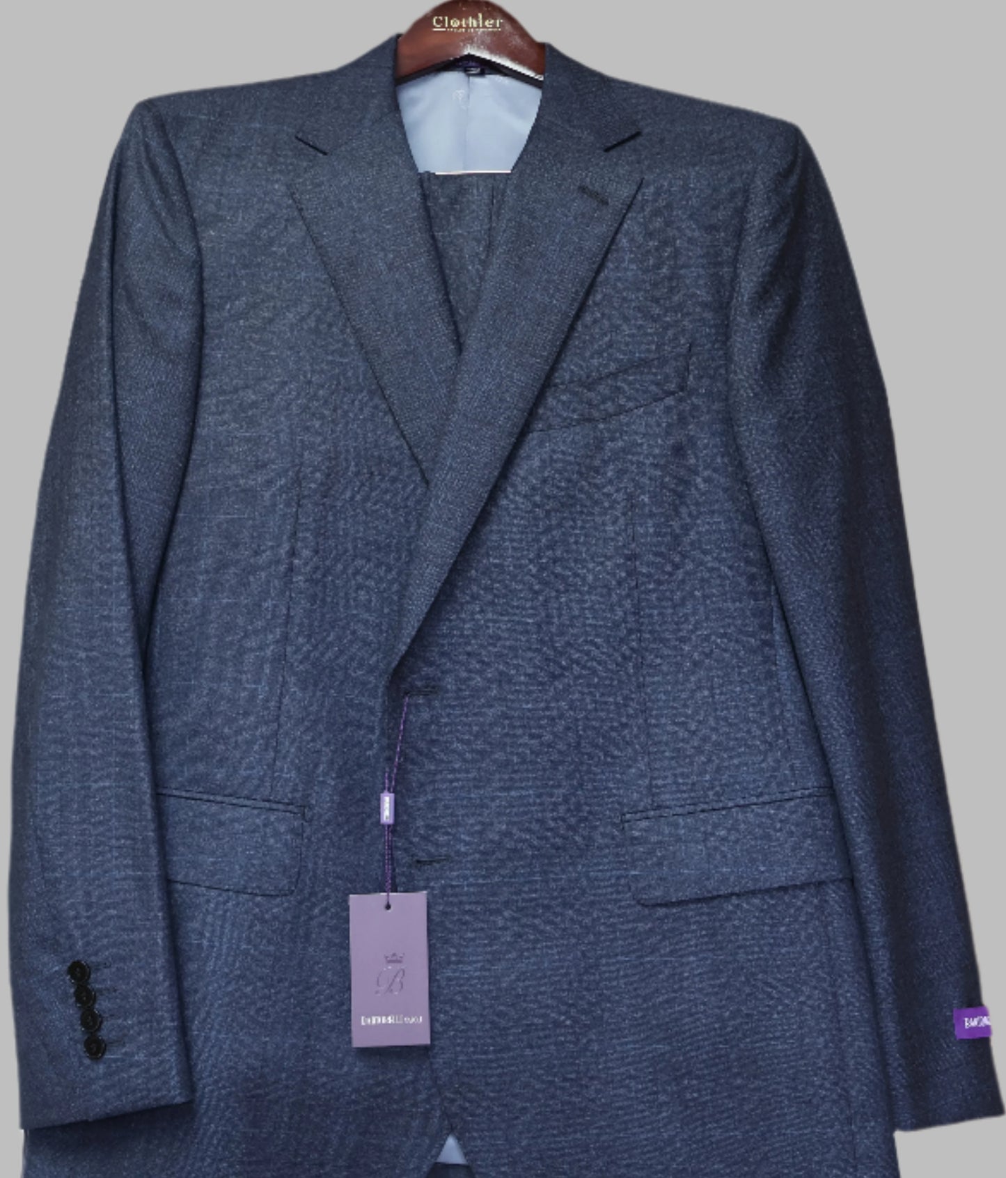 Bartorelli Napoli Mens Blue On Charcoal Wool Suit-Blue Windowpane Pattern BA157579/1