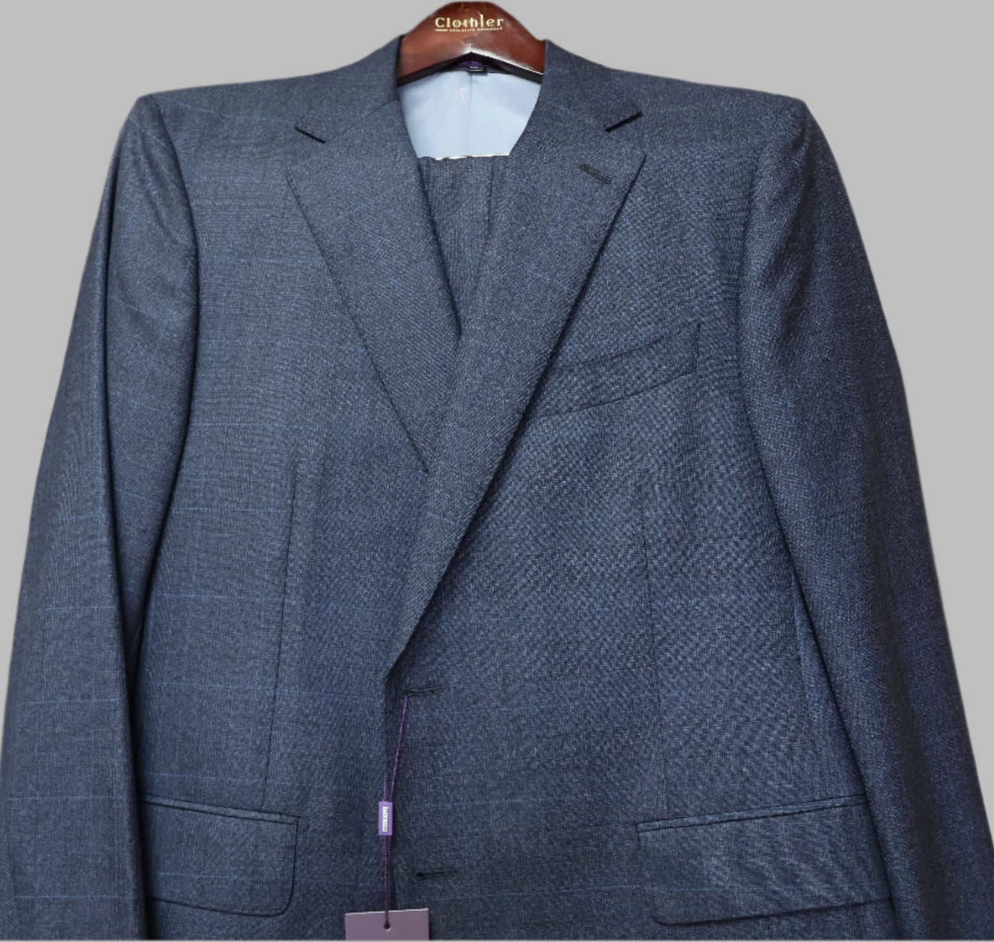 Bartorelli Napoli Mens Blue On Charcoal Wool Suit-Blue Windowpane Pattern BA157579/1