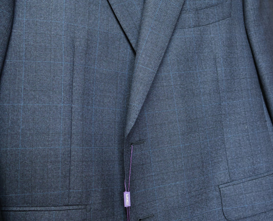 Bartorelli Napoli Mens Blue On Charcoal Wool Suit-Blue Windowpane Pattern BA157579/1