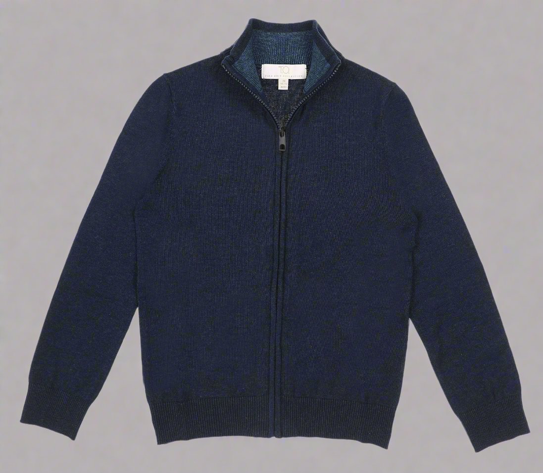 TO Men's Full Zip Cotton Sweater-Heather Blue