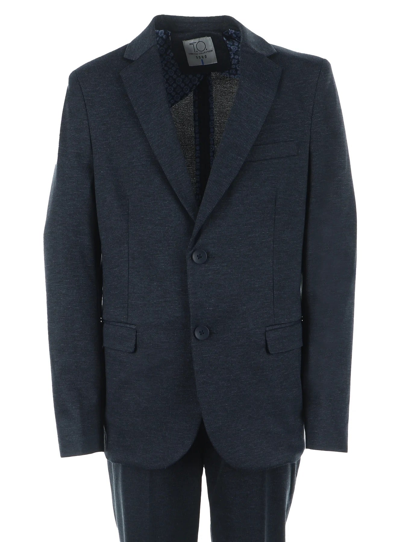 T.O. Boys Navy On Charcoal Soho Stretch Suit-Nailshead Pattern