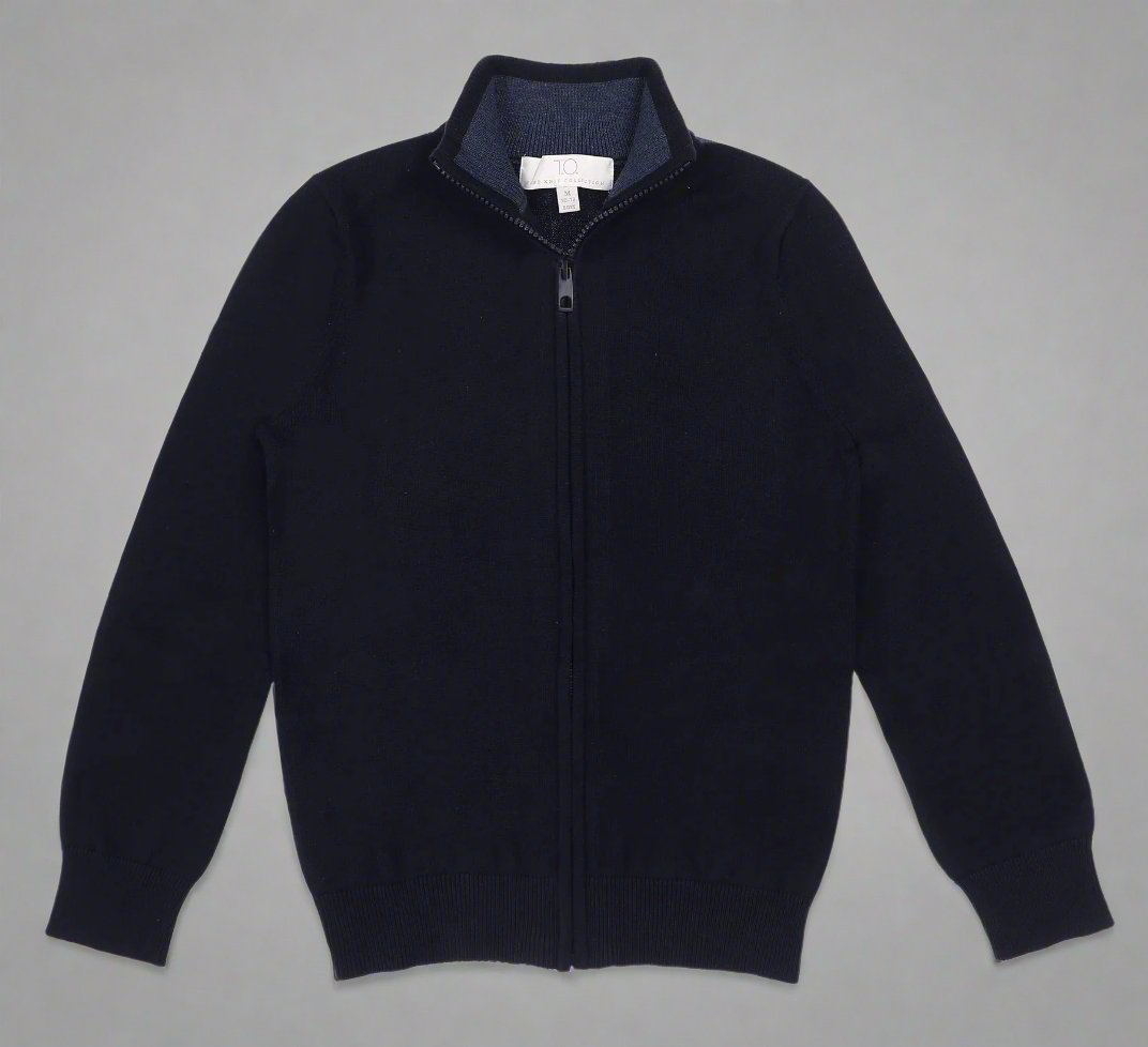 TO Boys Full Zip Cotton Sweater-Navy