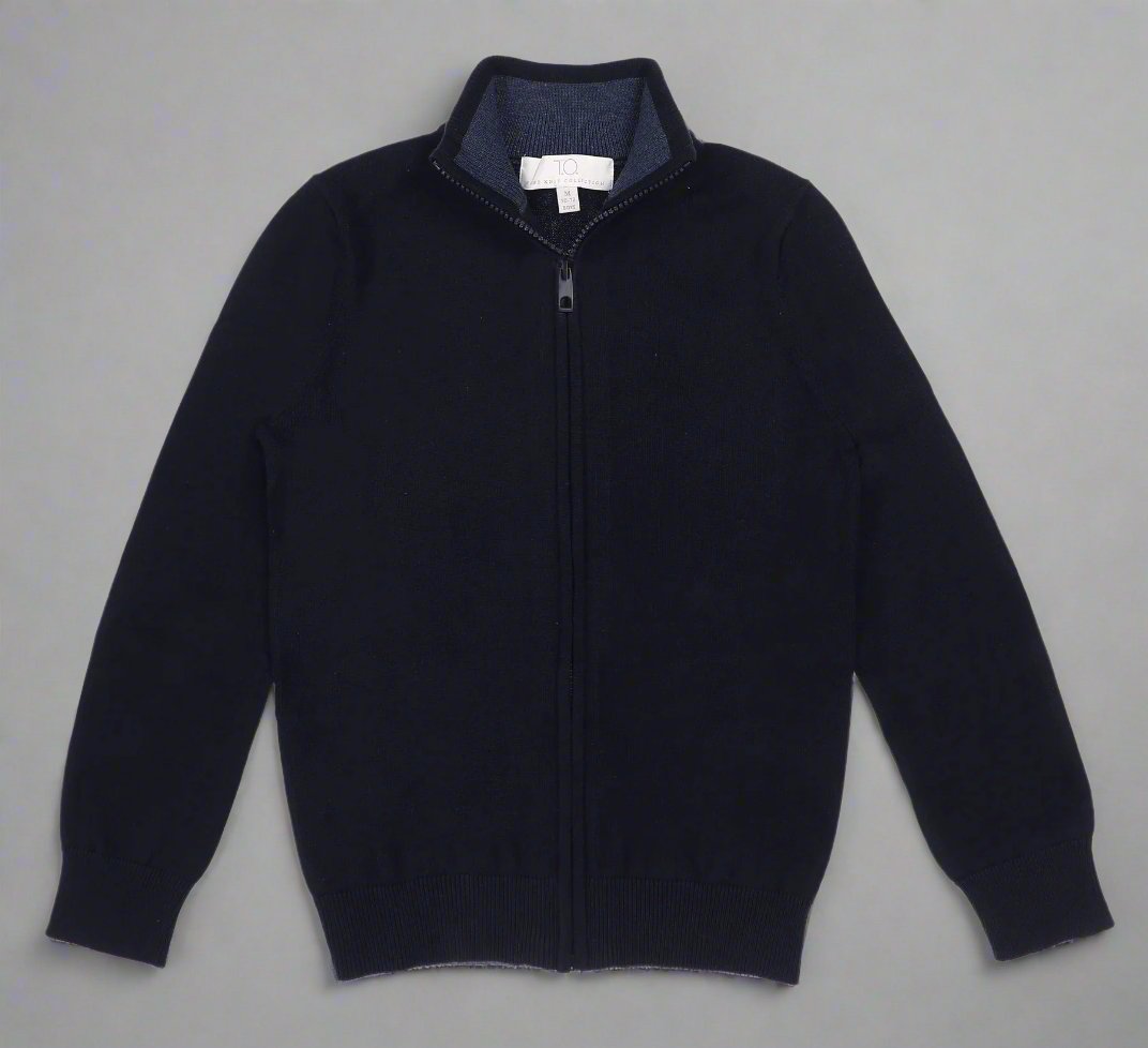 TO Men's Full Zip Cotton Sweater-Navy