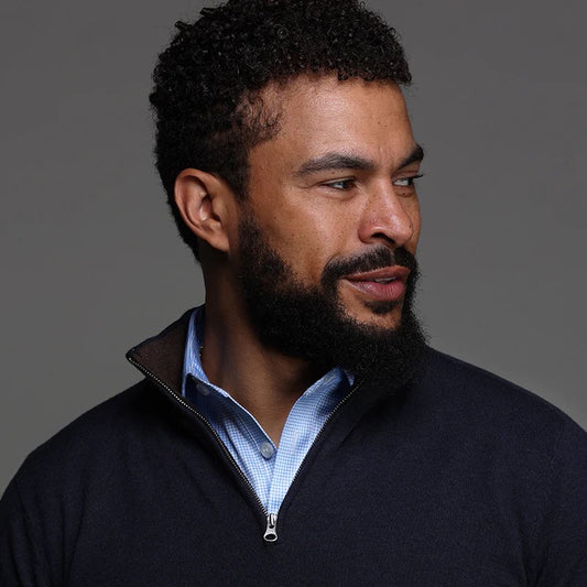 Collars & Co. Semi-Spread Collar Polo Shirt Blue Houndstooth