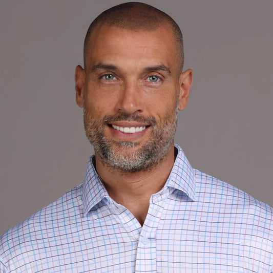 Collars & Co. Quattro Flex Dress Shirt Semi-Spread Collar Blue & Pink Tattersall