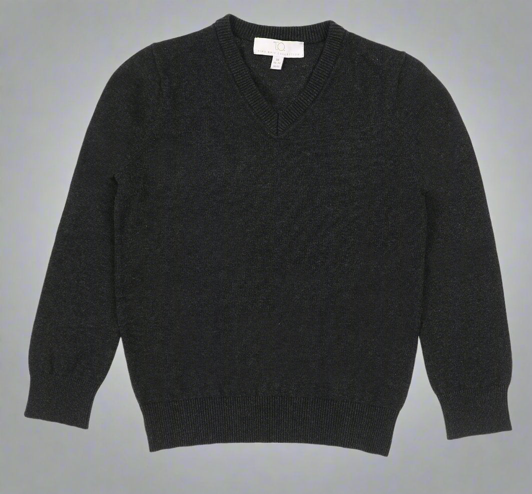 TO Men's V-NECK Pullover Cotton Sweater-Charcoal