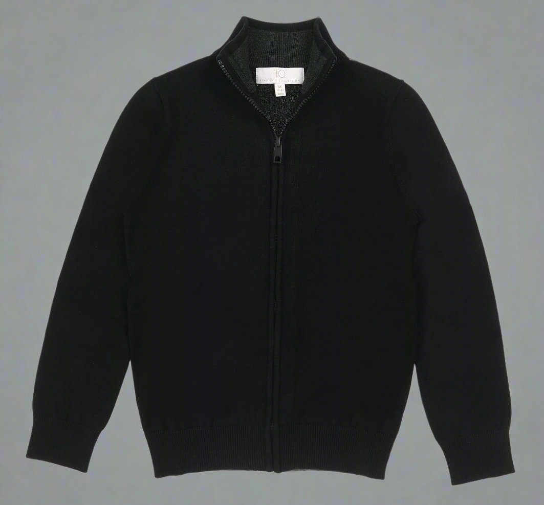 TO boys Full Zip Cotton Sweater-Black