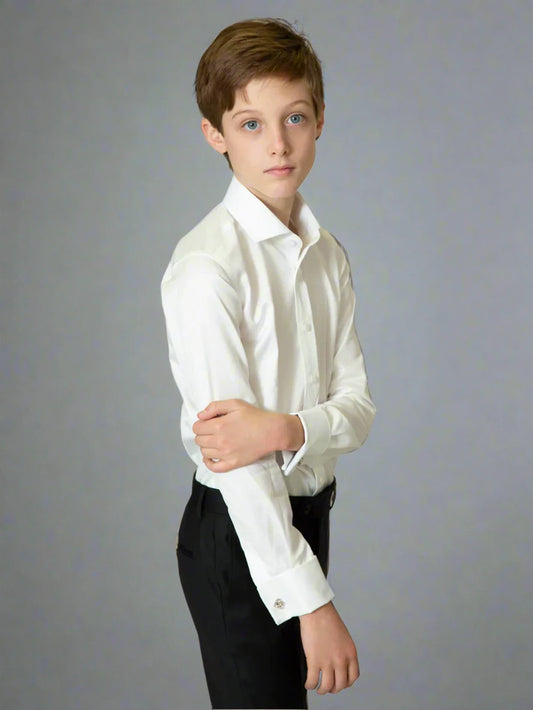 TO Blue Label Boys Cuff links White Shirt-Pinpoint Weave