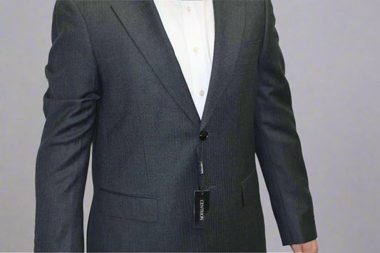 Centrion Mens Charcoal Wool Suit-Subtle Charcoal Pinstripes