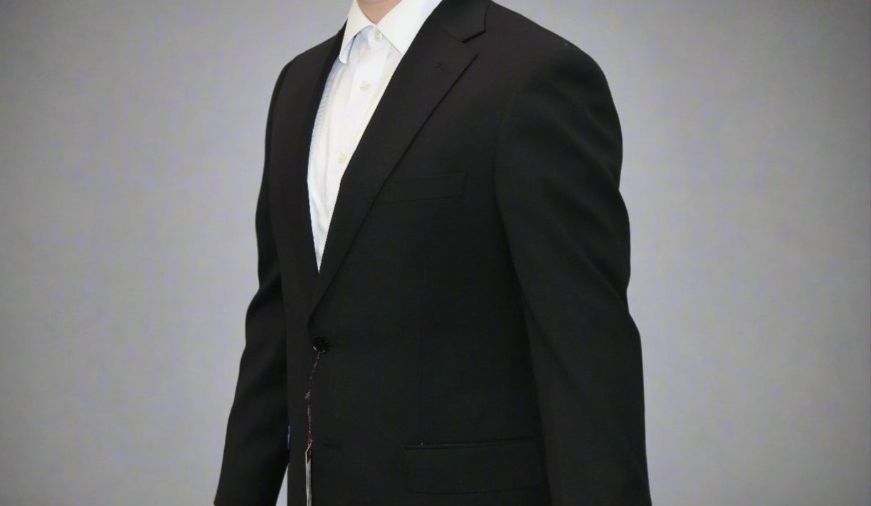 Enzo Tovare Mens Black Wool Suit-Inlaid Woven Pattern E84592-1