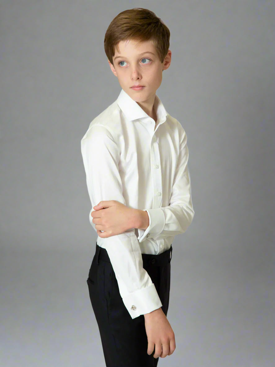 boys french cuff dress shirt Alviso Boys White 100% Cotton French Cuff Dress Shirt