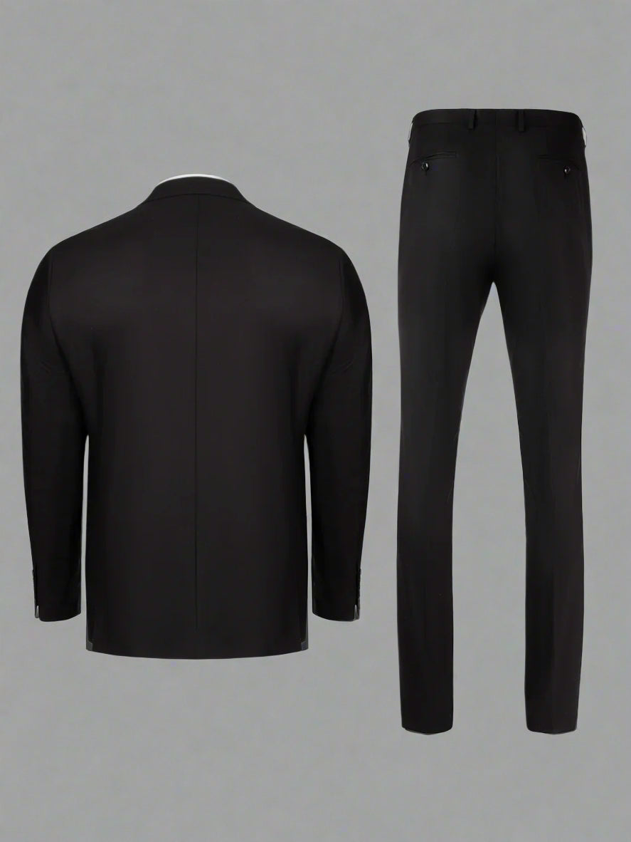 Cardeliano Mens Black Wool Suit-Slim Fit 100-1