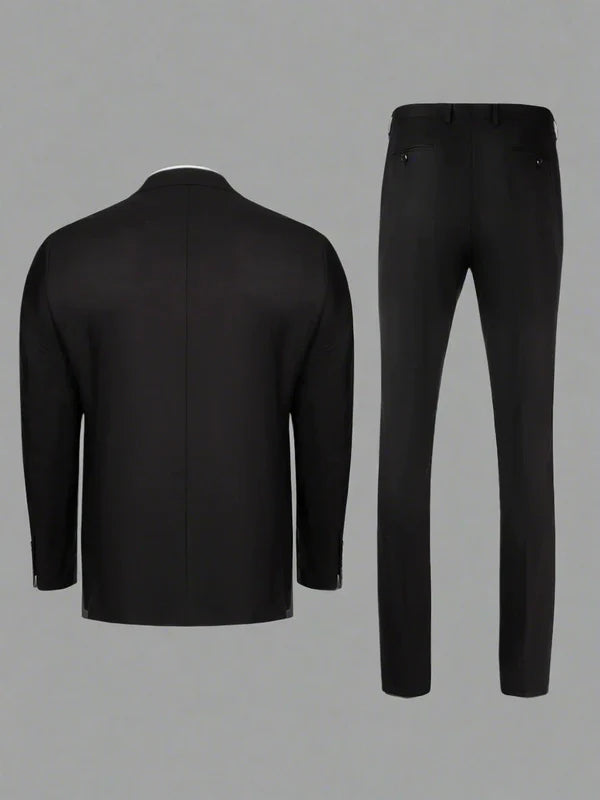 Cardeliano Mens Black Wool Suit-Classic Fit 100-1