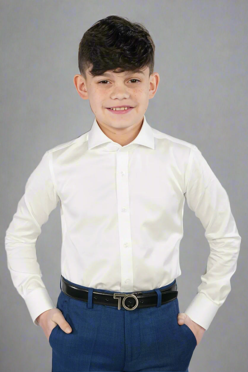 TO Boys Stretch White Shirt-Twill Weave