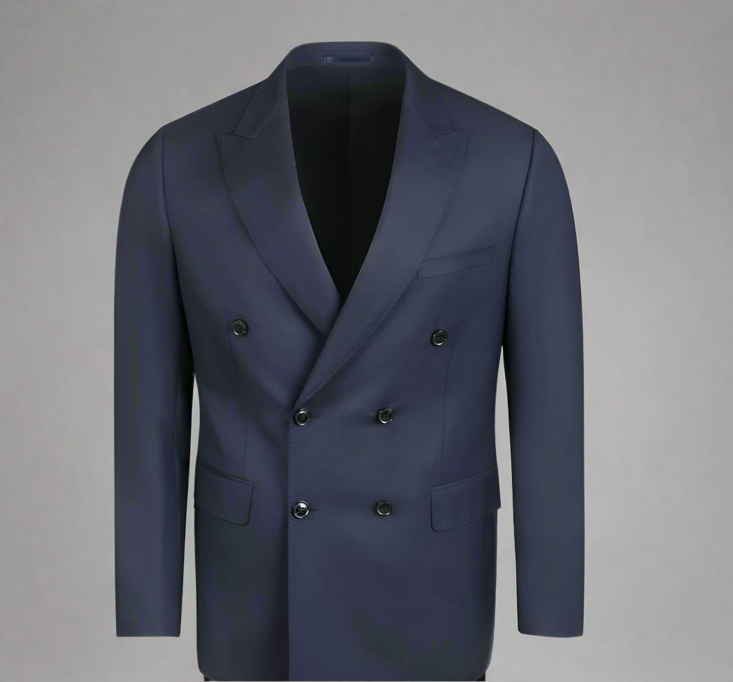 Cardeliano Mens Navy Wool Double Breasted Suit Jacket