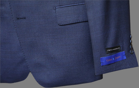 Giles & Jasper Mens Navy Wool Stretch Suit-Blue Plaid 124245
