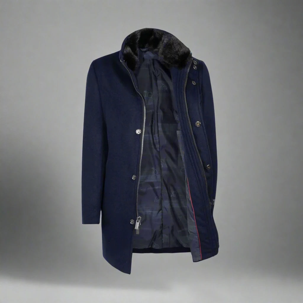 Boys Lincoln Duck Down Filled Wool Winter Coat-Navy Design