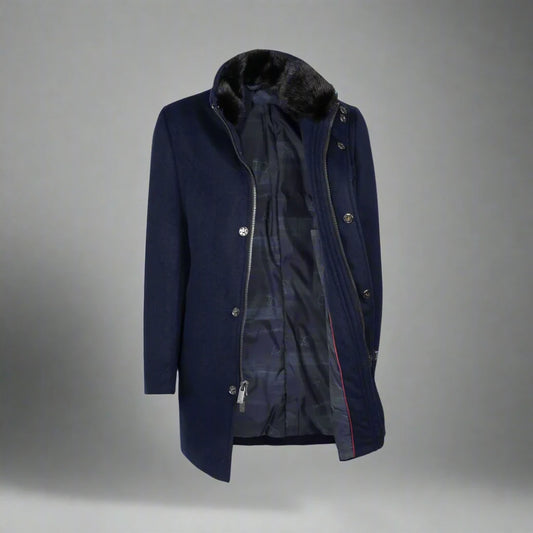 Boys Lincoln Duck Down Filled Wool Winter Coat-Navy Design