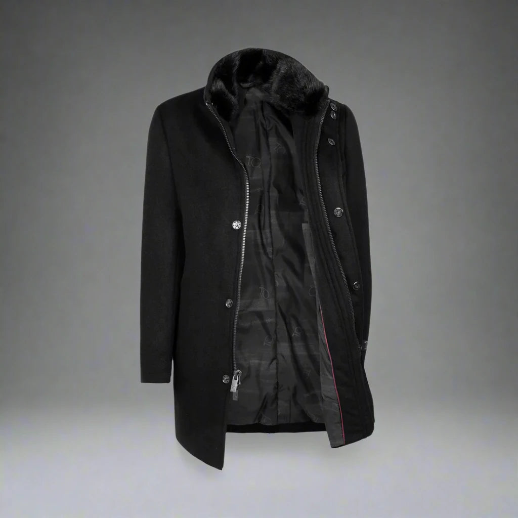 Boys Lincoln Duck Down Filled Wool Winter Coat-Black