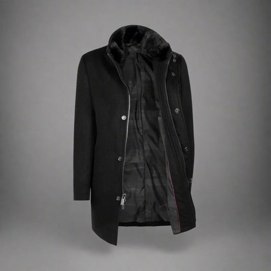 Mens Lincoln Duck Down Filled Wool Winter Coat-Black