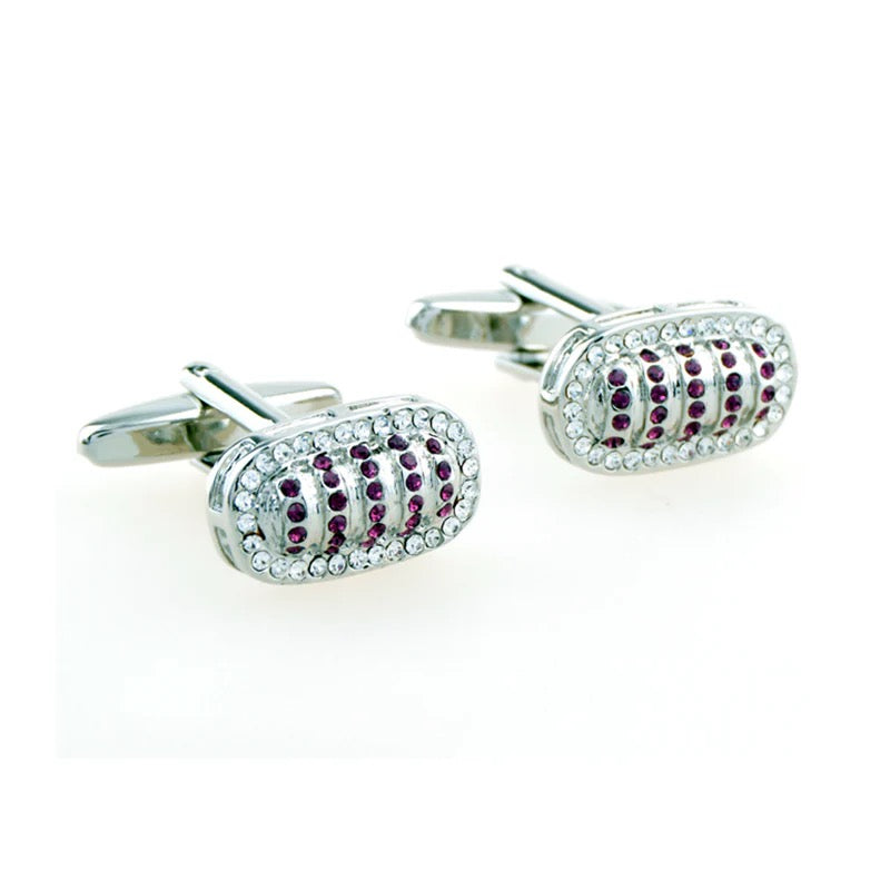 TOM ORR SILVER ROUND CUFFLINKS - PURPLE CL-2085