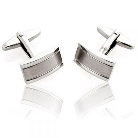 Silver Two Tone Curved Rectangular Cuff Links