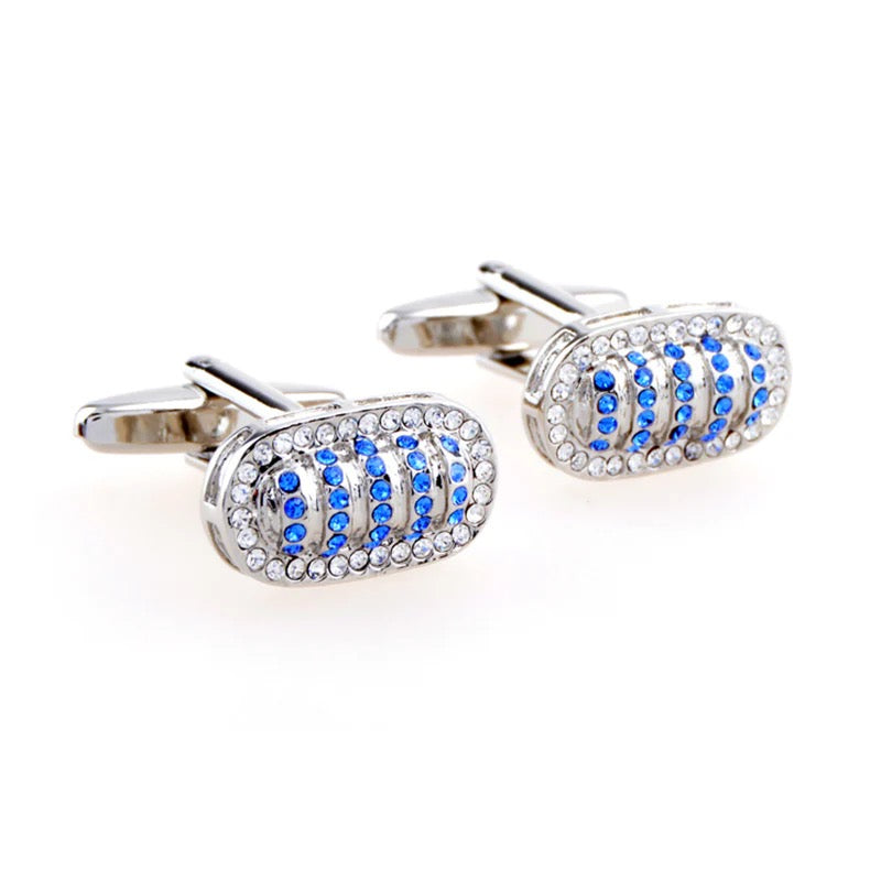Tom Orr Silver Oval Blue Diamond w/ Diamond Crystal Cuff links