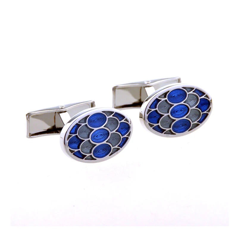 TOM ORR ROUND BLUE CUFFLINKS - SILVER CL-2075