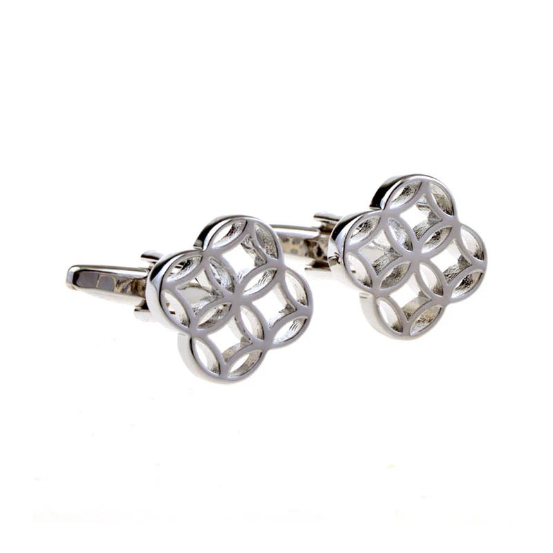 T.O. COLLECTION SILVER CUFF LINKS OVERLAPPING CIRCLE DESIGN