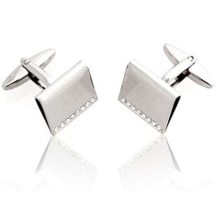 Crystal Bifold Silver Cuff Links