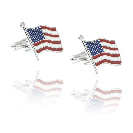 Silver Finish Waving American Flag Cuff Links