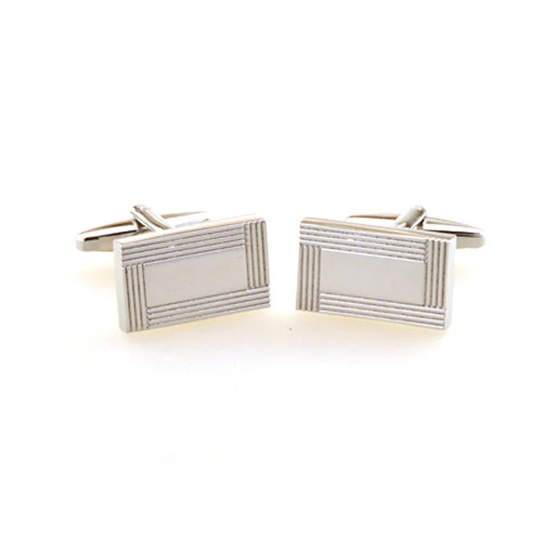 T.O. COLLECTION CUFF LINKS SILVER RECTANGLE DECO BORDER TRIM