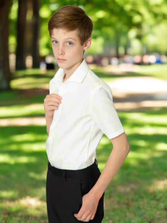 TO Blue Label Boys Short Sleeve White Shirt