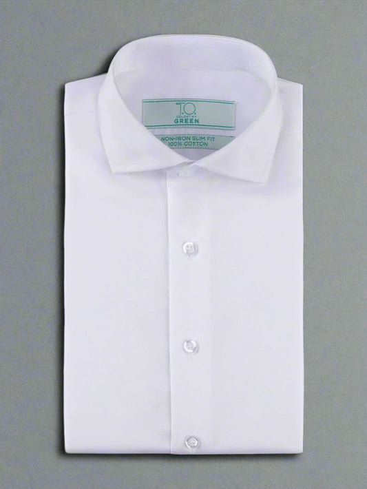 TO Green Label Boys Short Sleeve White Shirt Twill Weave