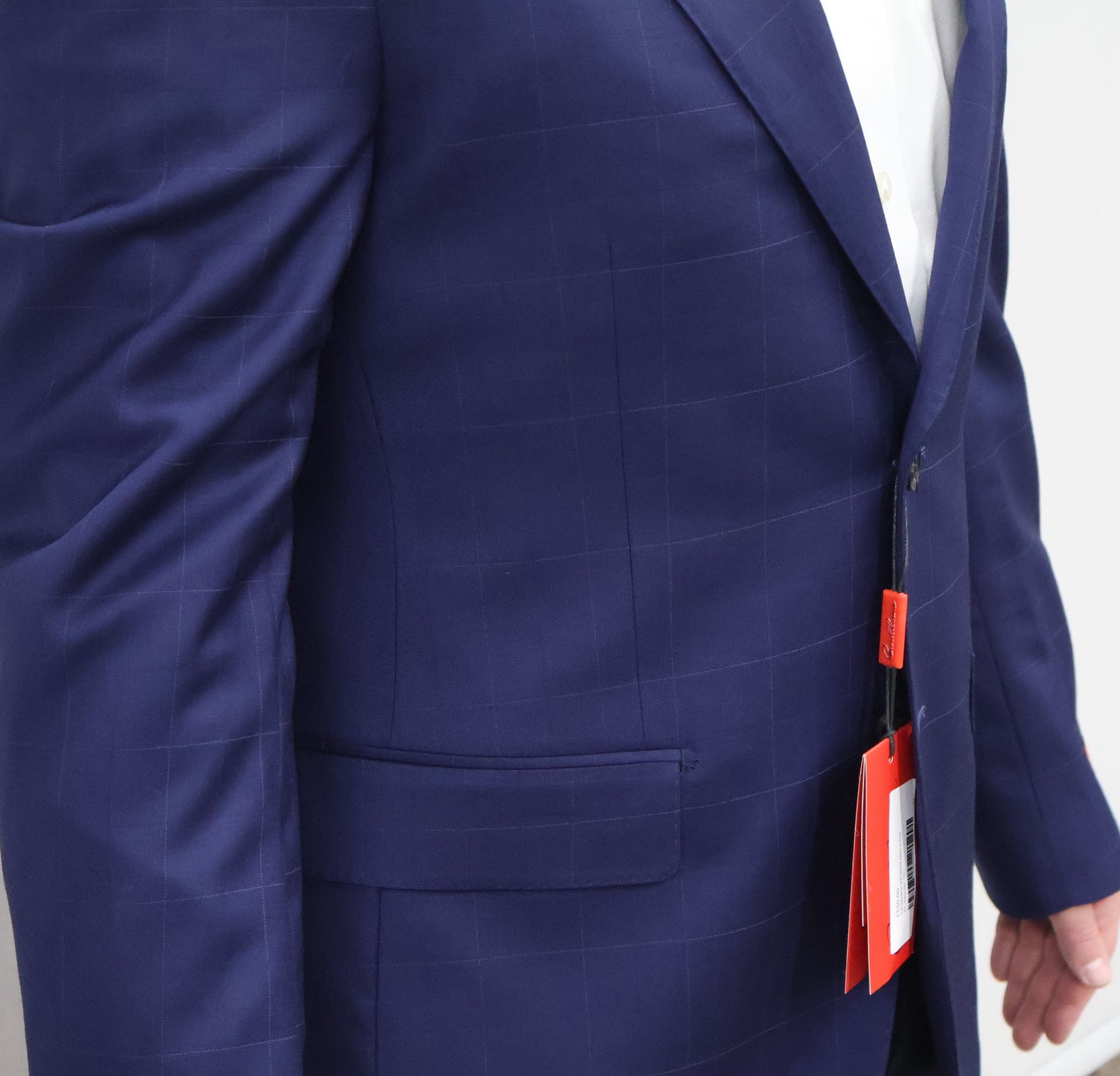 Cardeliano Mens Dark Blue Wool Suit-Window Pane Pattern