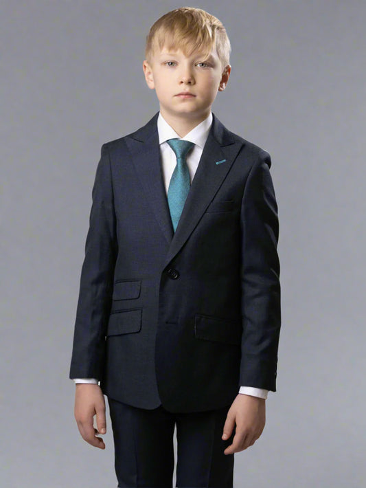 Boys TO Heather Blue TR Suit Peak Lapel