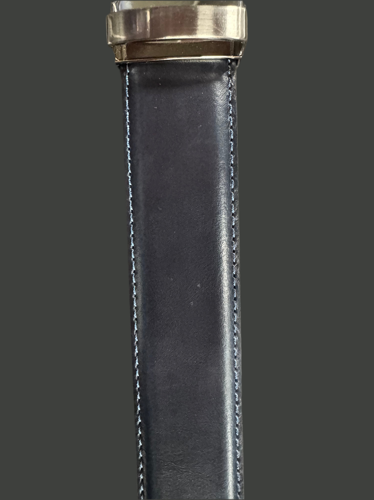 Marco Valentino Mens Belt - Blue Stitch Leather - Rectangle Buckle