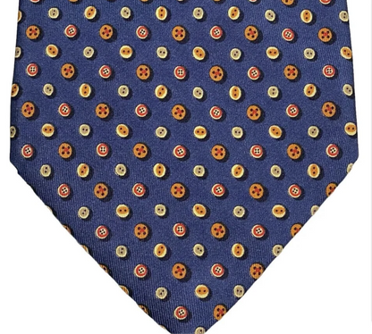 Ferragamo Blue Silk Tie  Geometric Button Design