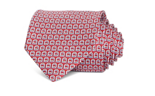Ferragamo red linked Gancini print silk classic designer tie