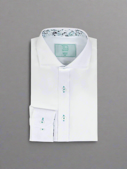 TO BOY'S GREEN LABEL TEAL SPLATTER CONTRAST white SHIRT