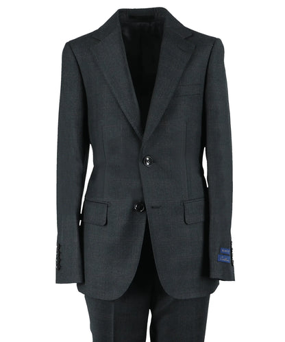Men's Charcoal Wool Suit Burgundy Plaid Pattern Cardeliano CABD-598
