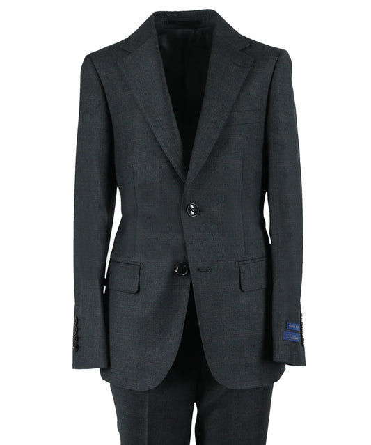 Men's Charcoal Wool Suit Burgundy Plaid Pattern Cardeliano CABD-598
