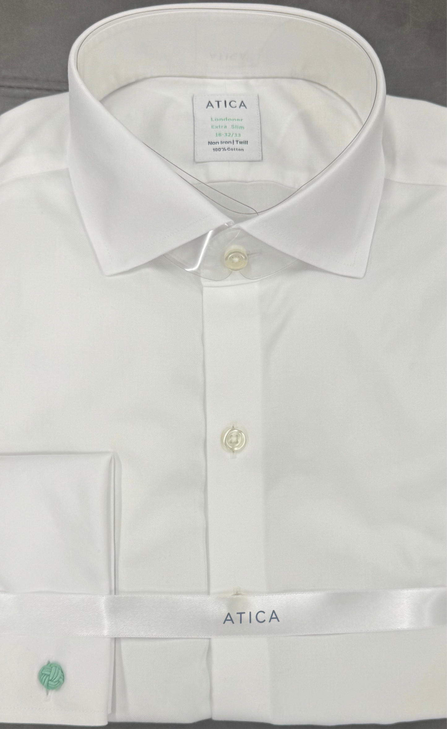 Atica Mens Green Line French Cuff Londoner Cotton White Shirt