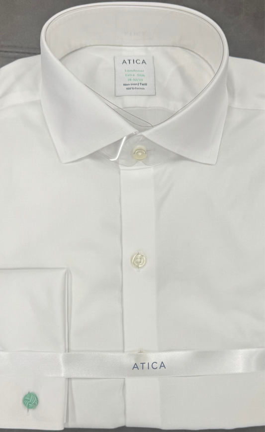 Atica Mens Green Line French Cuff Londoner Cotton White Shirt