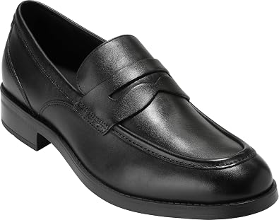 Cole Haan Newmark Grand black leather penny loafer, three-quarter view